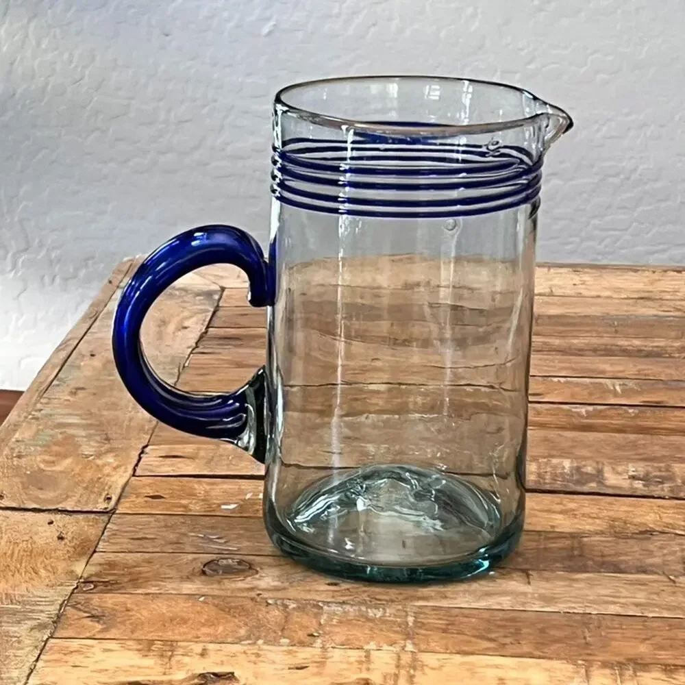Mexico Hand Blown Art Glass Pitcher 9